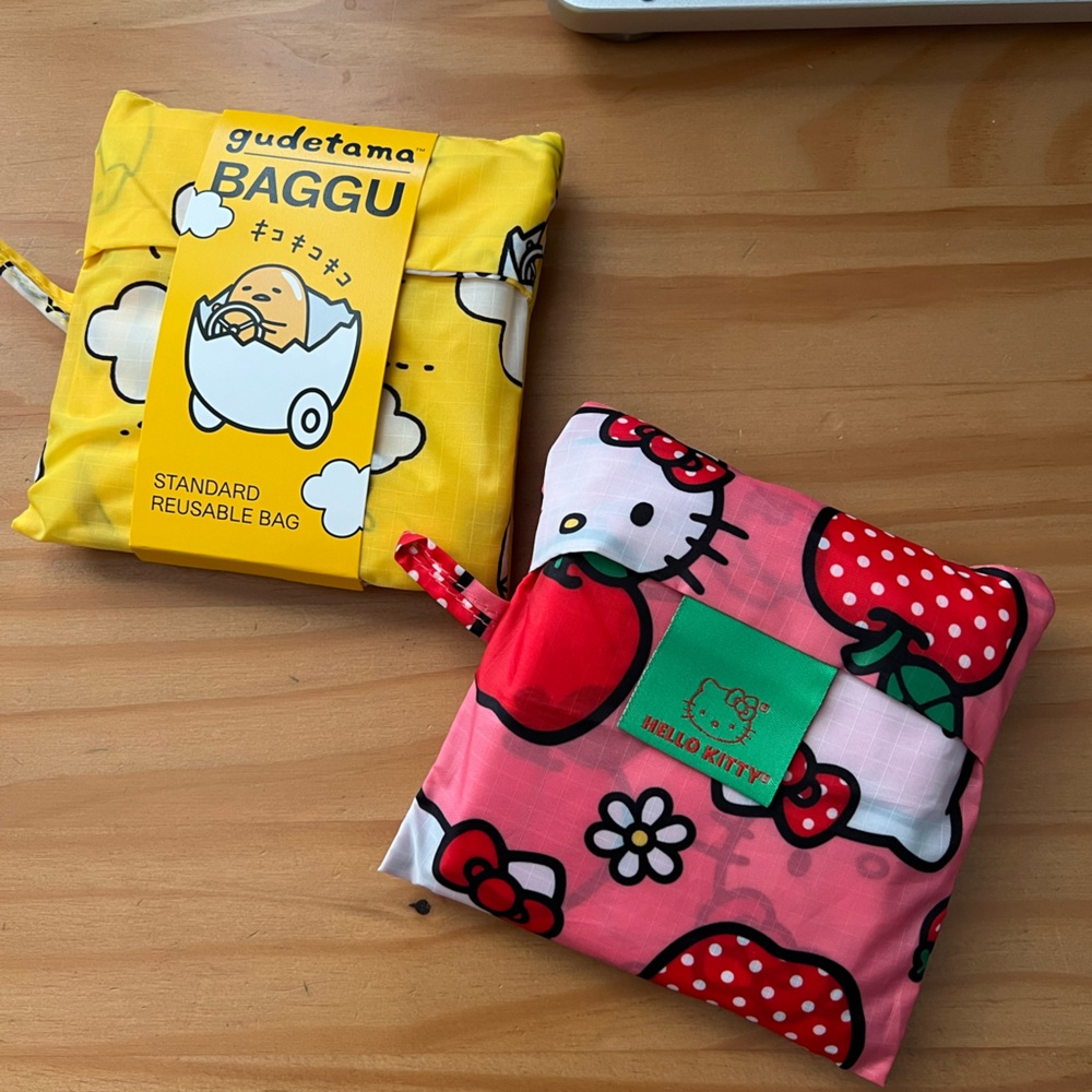 NWT Gudetama & Sanrio Hello Kitty Baggu Reusable Recycled Standard Bags